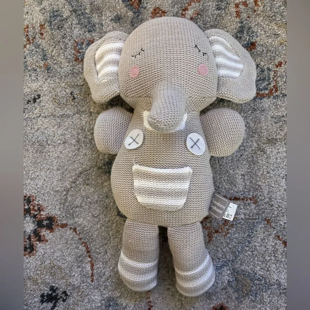 Living Textiles Theodore Elephant Grey Knitted Toy Rattle